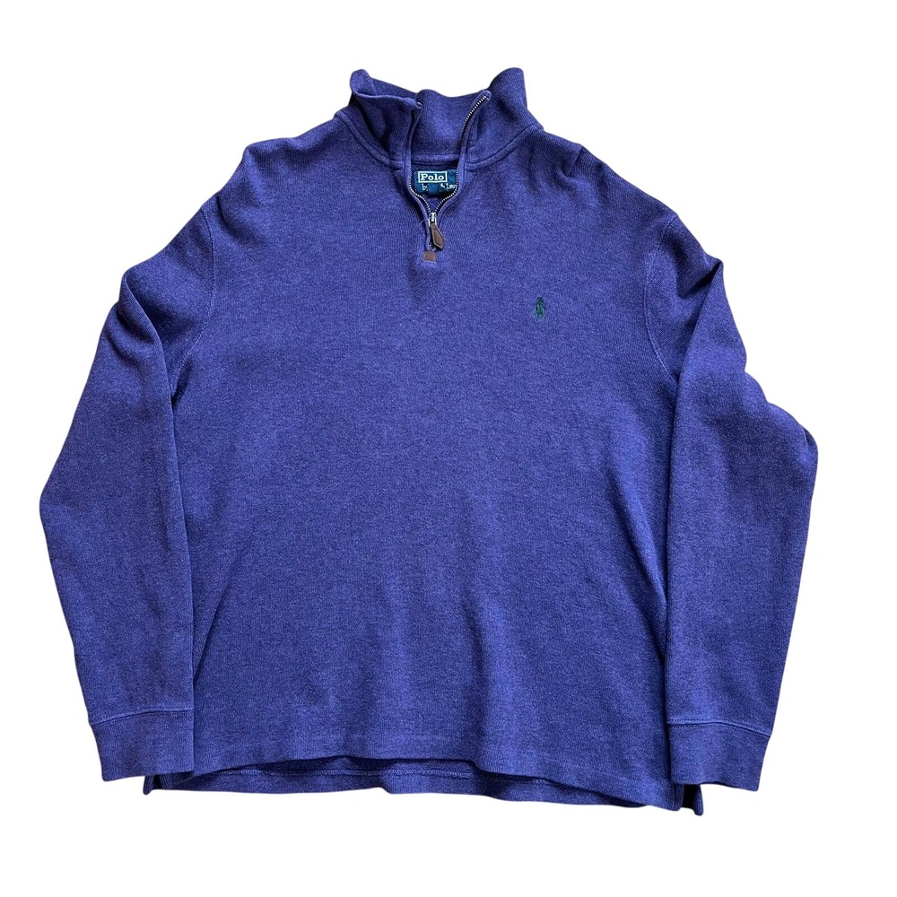 Polo Ralph Lauren Mens Purple Quarter Zip Ribbed Cotton Pullover Sweater Large